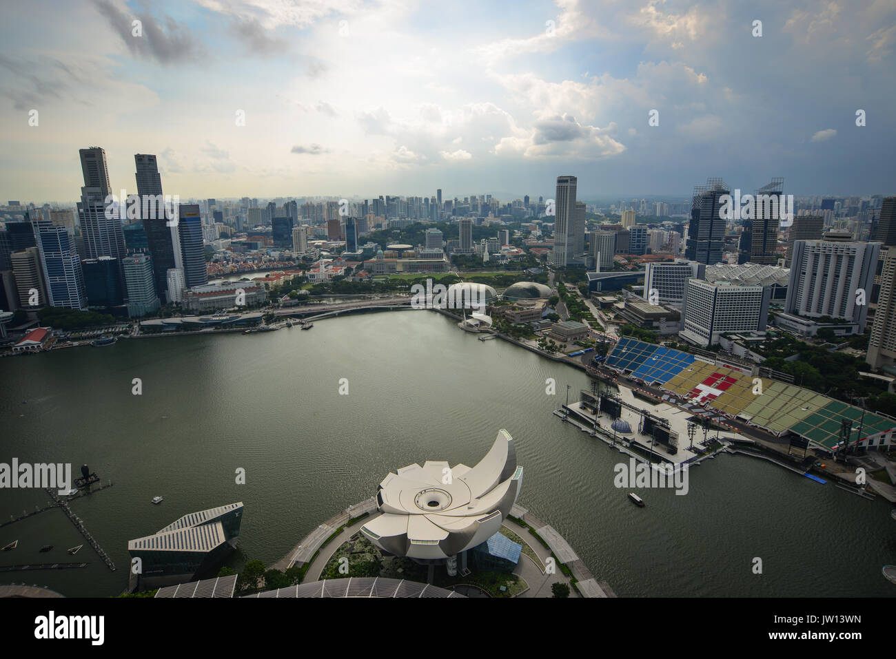 Singapore - Jun 13, 2017. Aerial view of Marina Bay at sunset in ...