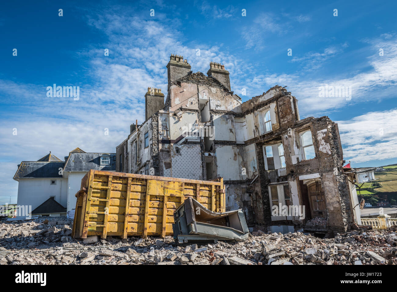 Port Erin Royal Hotel undergoing demolition, Isle of Man Stock Photo