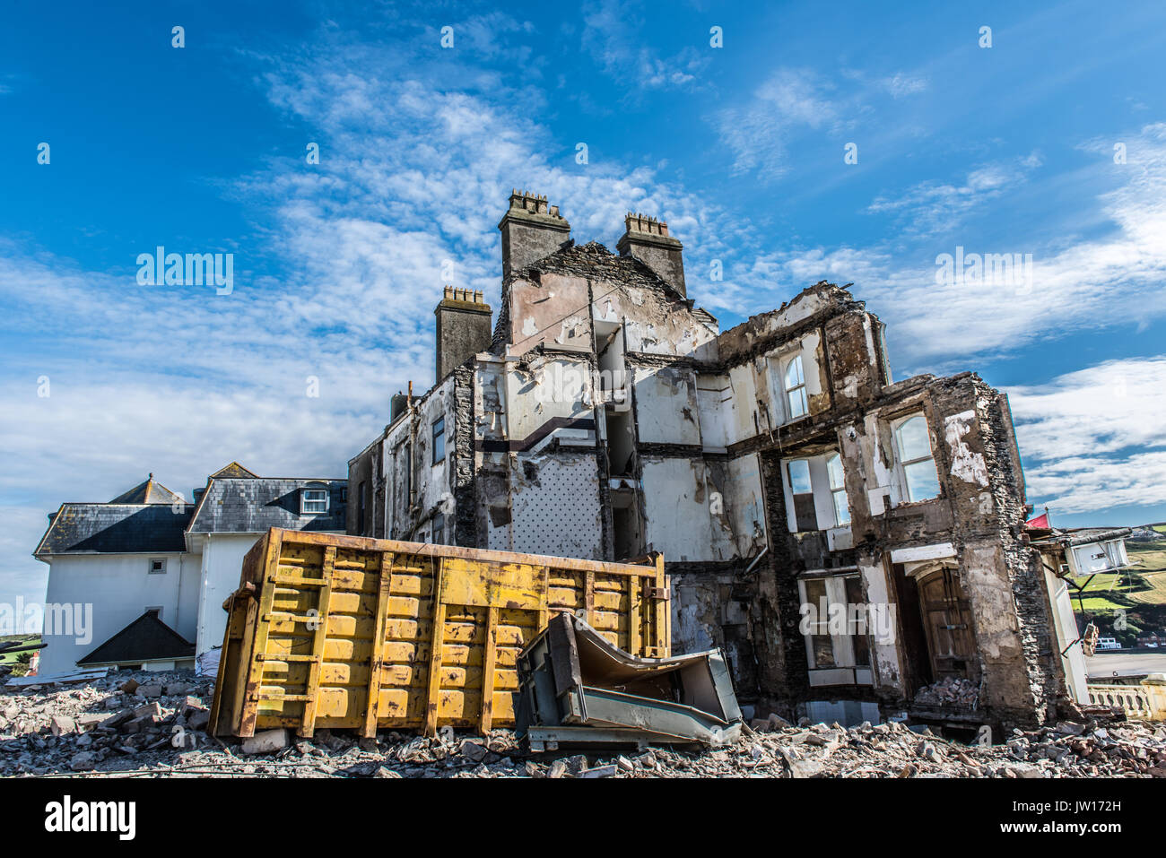Port Erin Royal Hotel undergoing demolition, Isle of Man Stock Photo ...