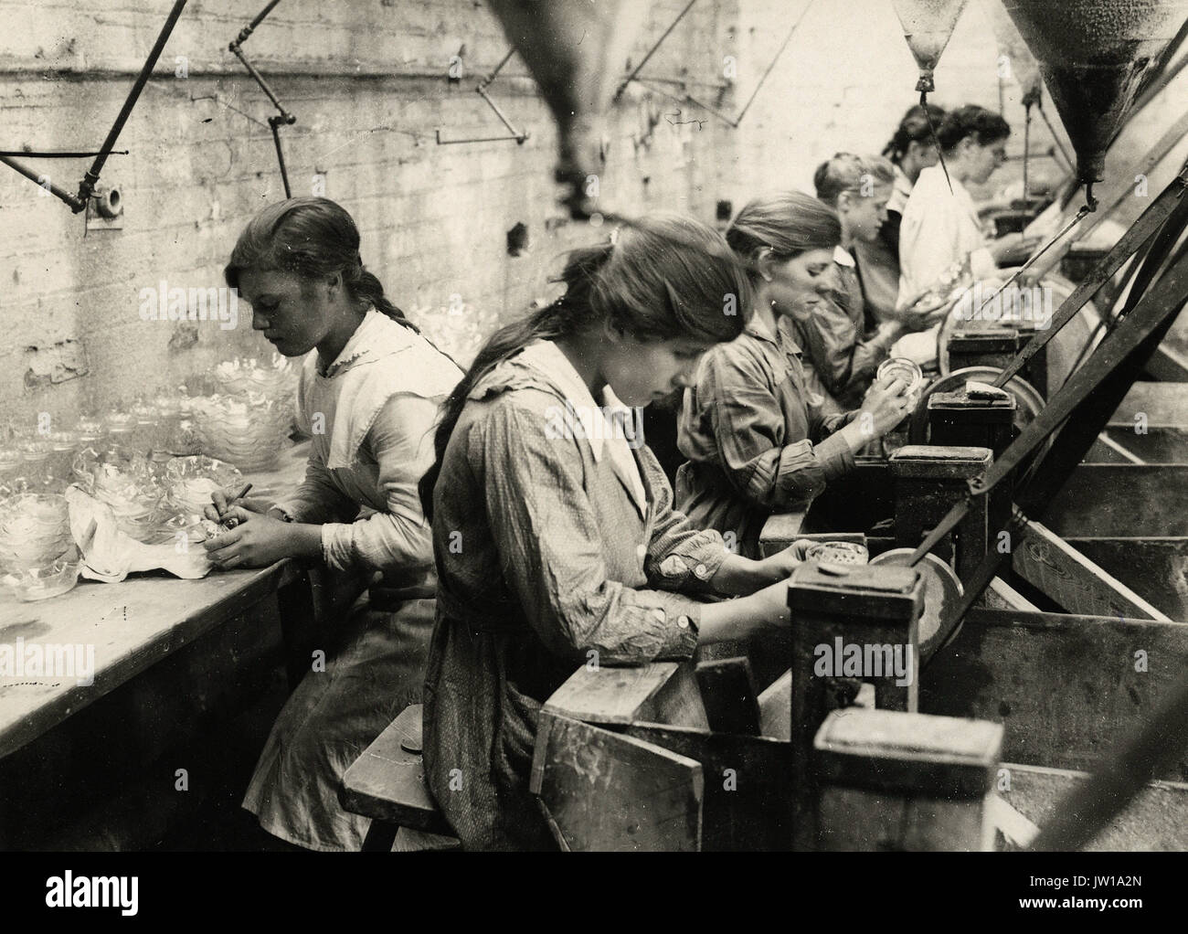 British women in glass factory cutting shop near Birmingham - Alternative Title: Women's Work Stock Photo
