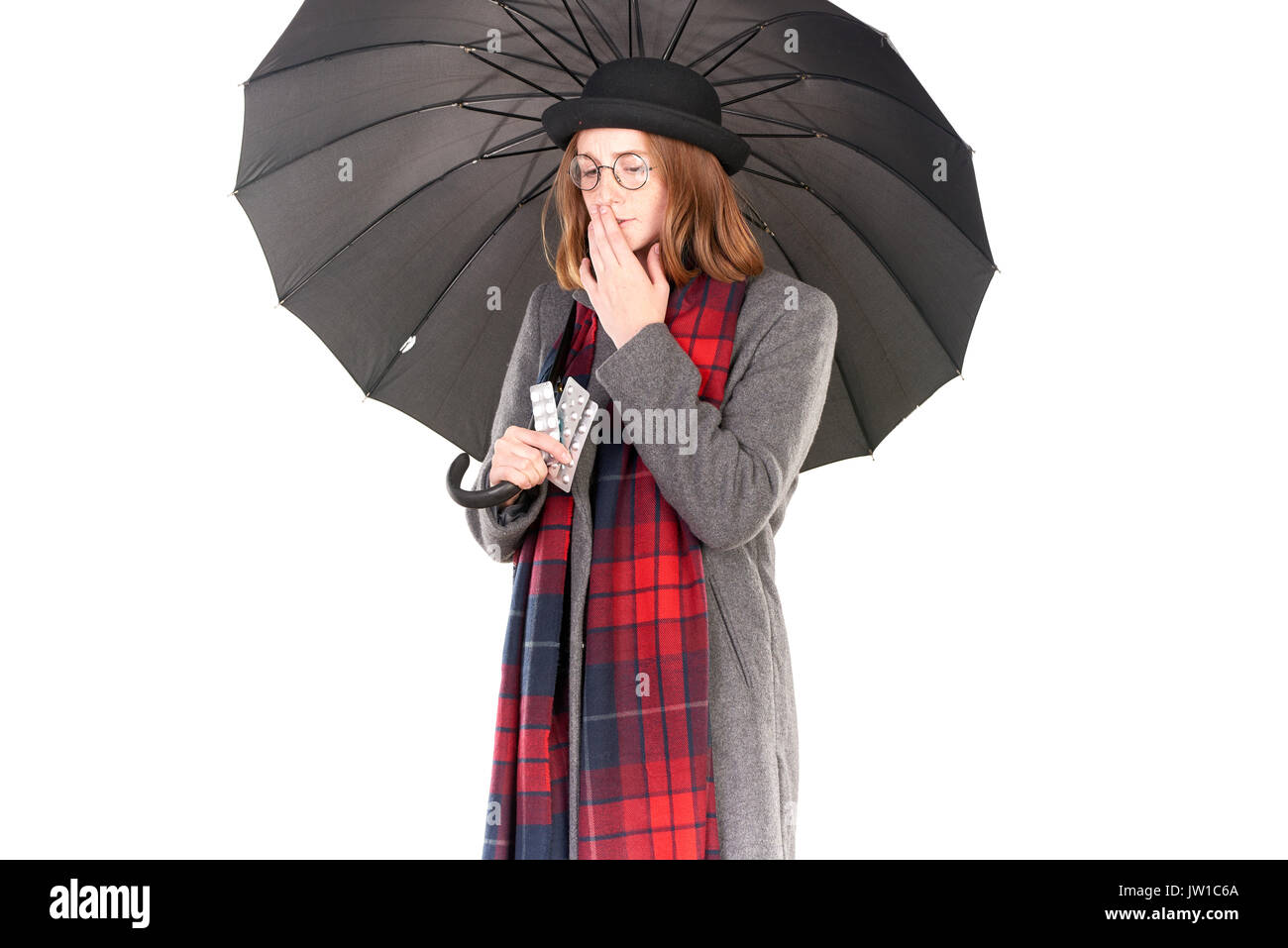 Hispter girl under umbrella Stock Photo