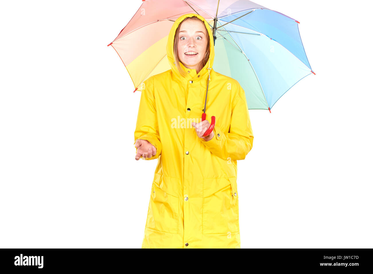 Girl in yellow raincoat Stock Photo Alamy