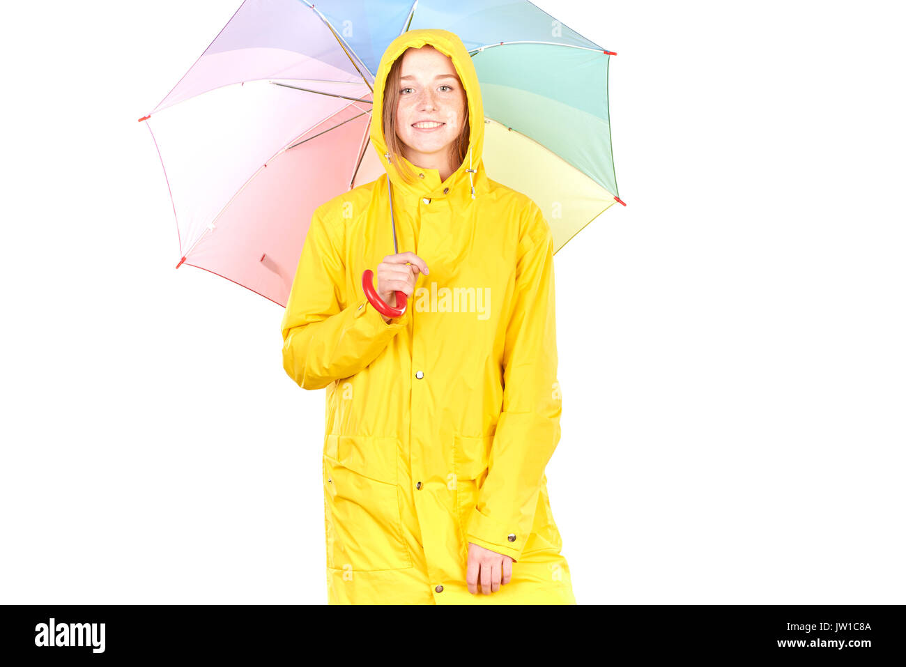 Girl in yellow raincoat Stock Photo Alamy