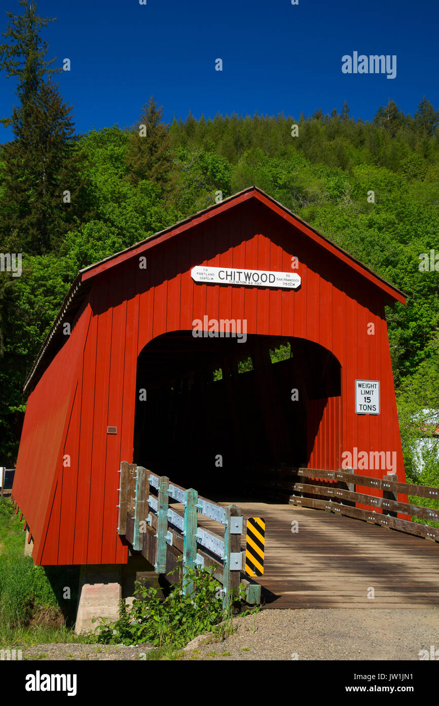 Chitwood Covered Bridge, Lincoln County, Oregon Stock Photo