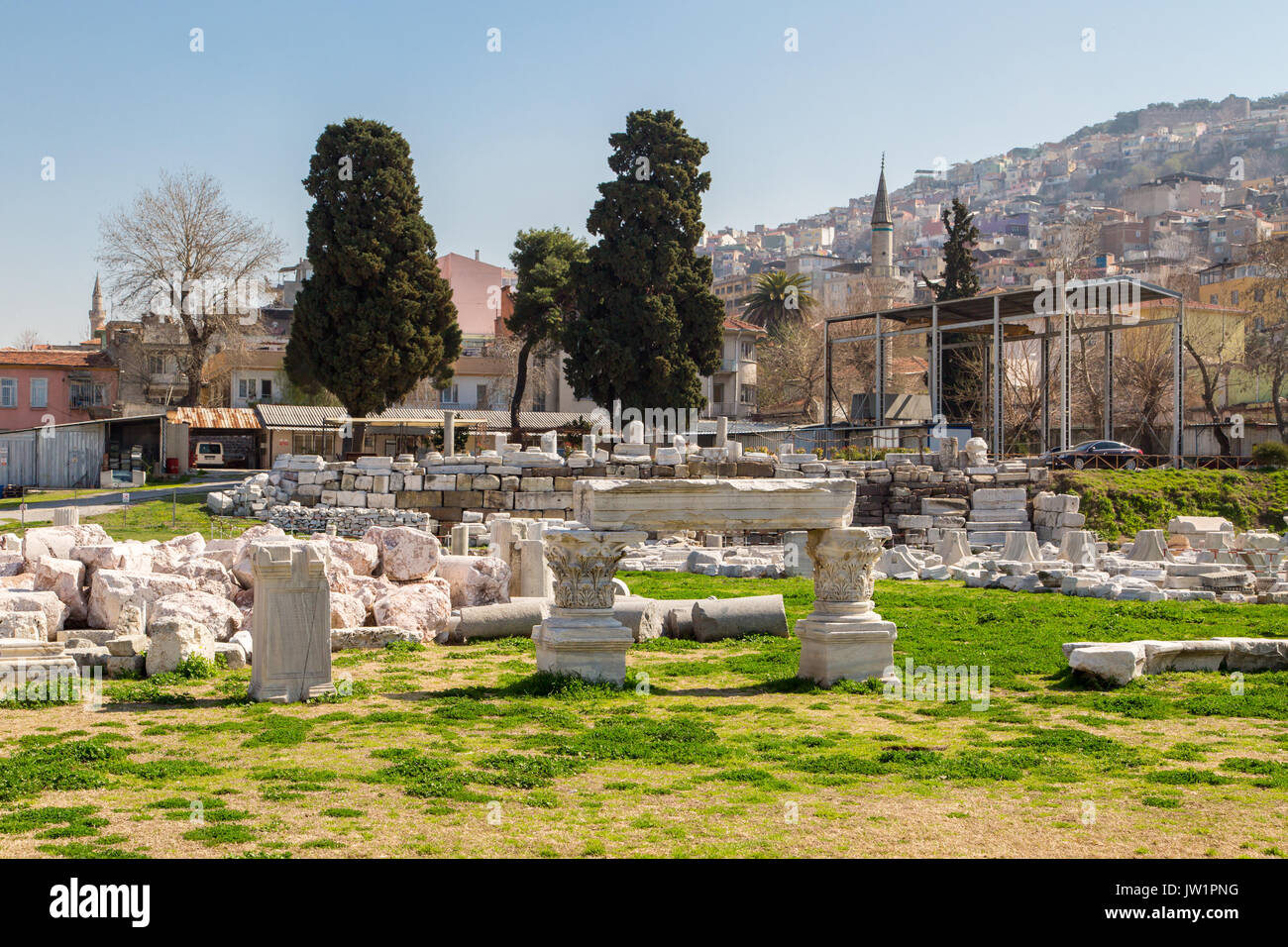 Ruins and historical place in agora of Smyrna ancient city in Izmir ...
