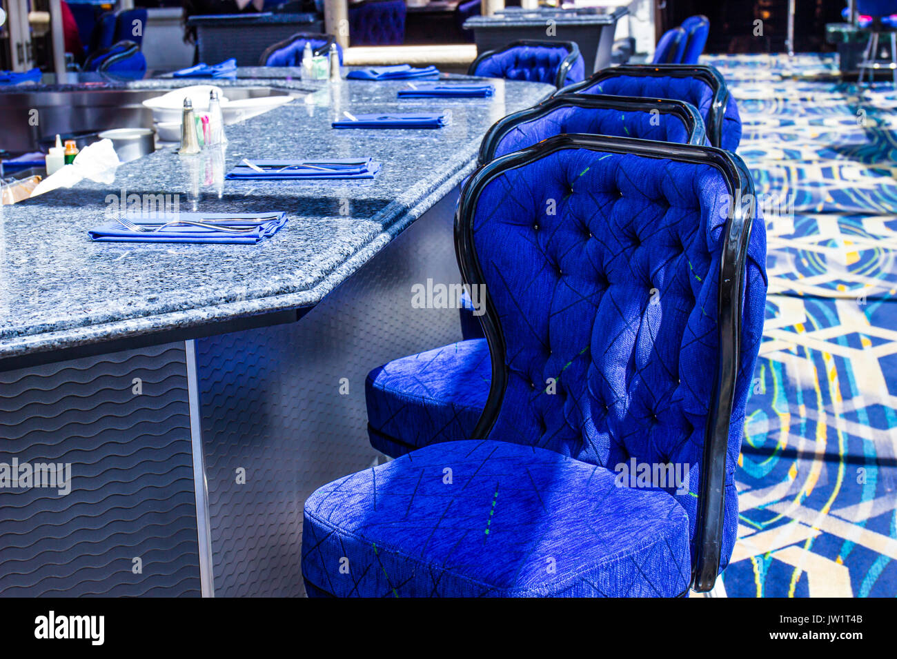 High Back Stools At Granite Counter Bar Stock Photo Alamy