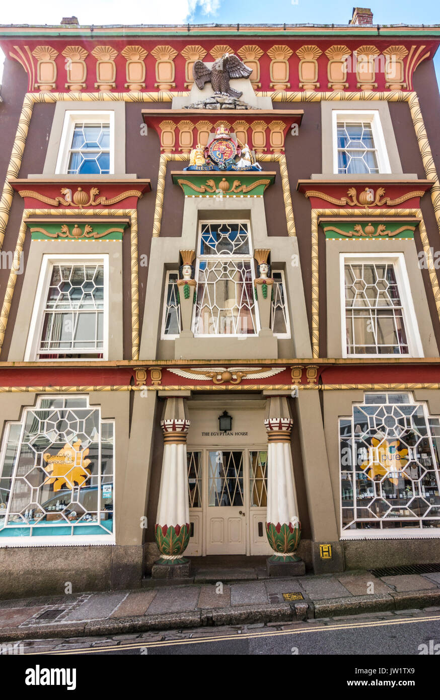 The Egyptian House, a historic, Grade I listed building in Chapel Street, Penzance, Cornwall, England, UK. Stock Photo