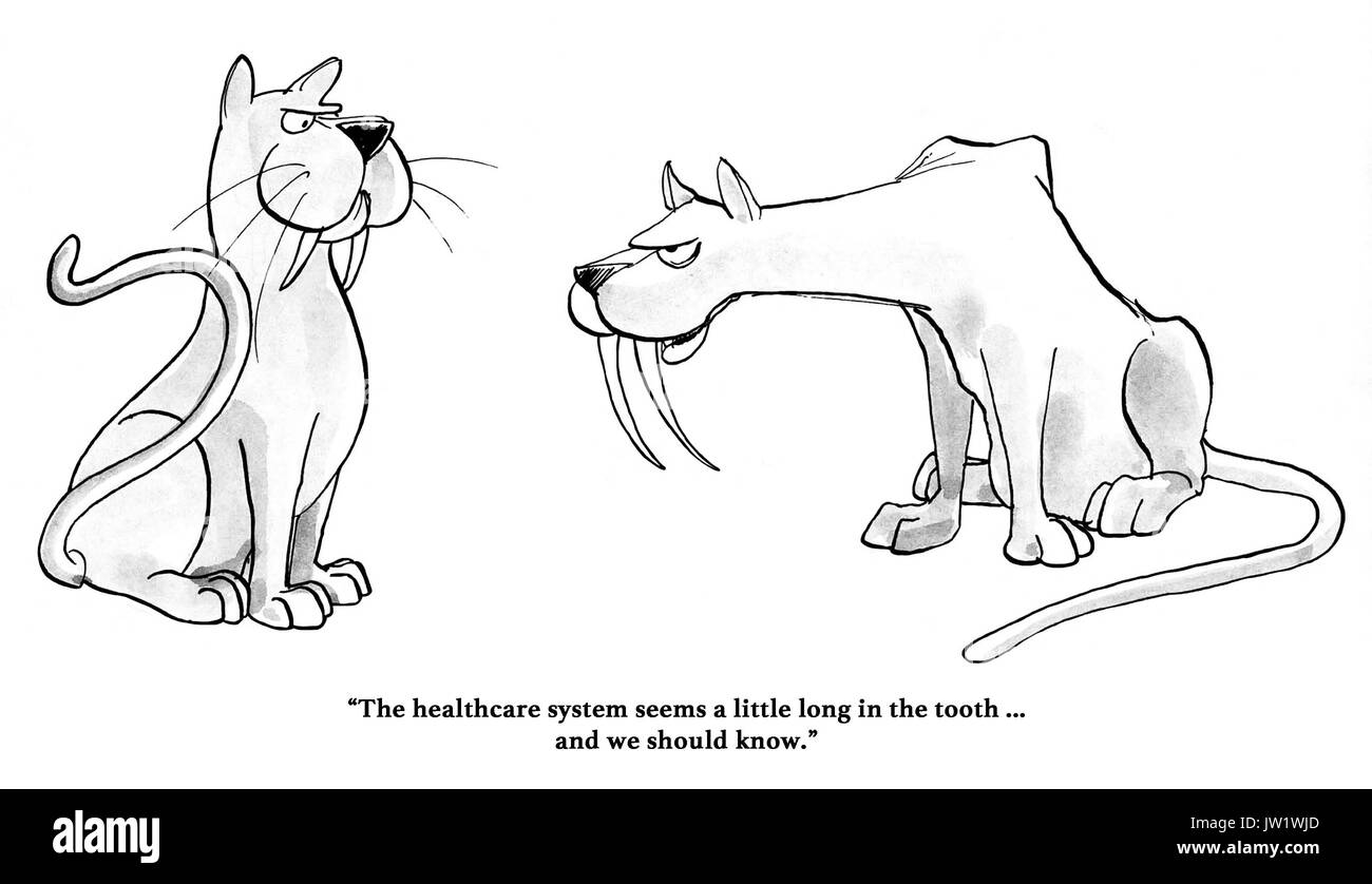 Cartoon illustration about healthcare needing changing. Stock Photo