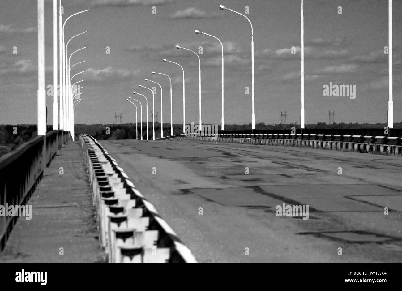 Road and lanterns. Black and white filter Stock Photo