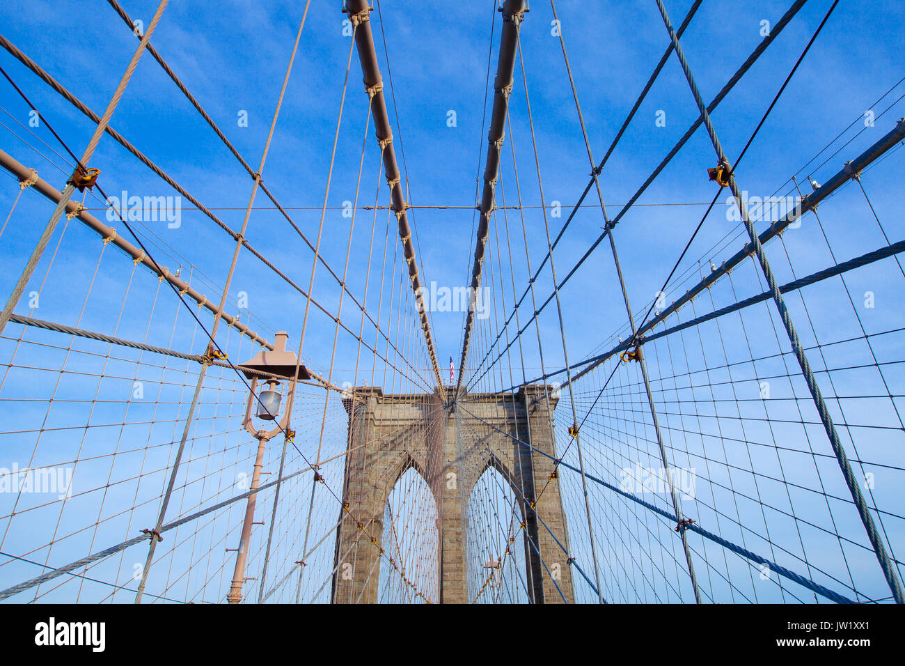Brooklyn Bridge over East River viewed from New York City, USA Stock ...