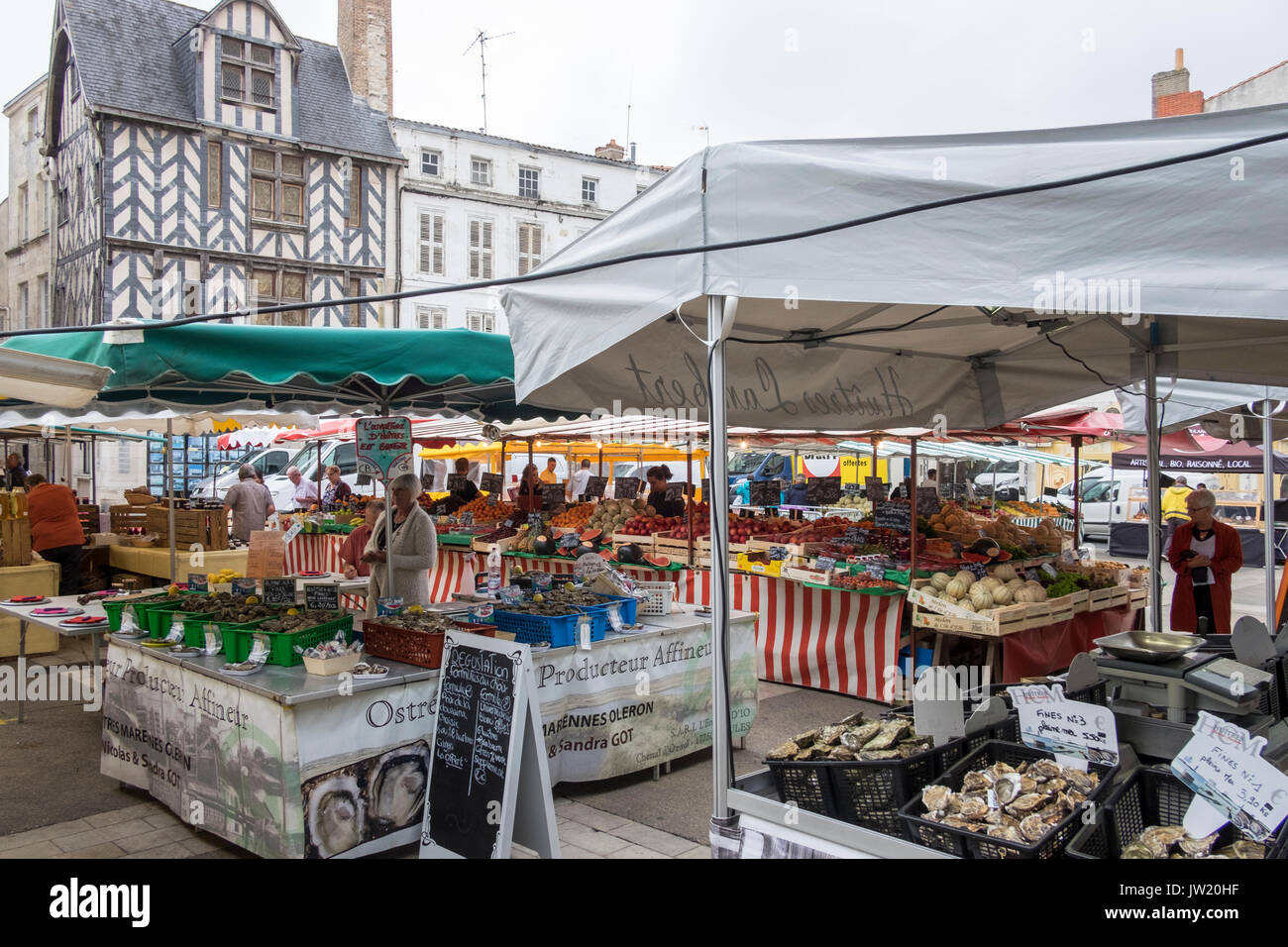 The food market in La Rochelle, Poitou-Charentes, France. Stock Photo