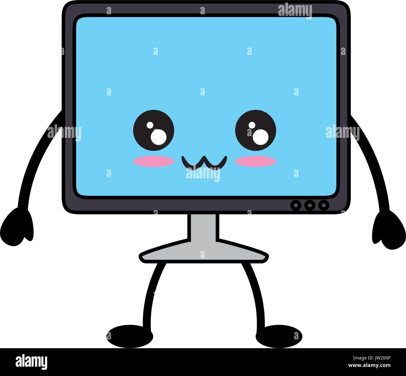 Vecteur Stock Computer with keyboard cute kawaii cartoon vector  illustration icon