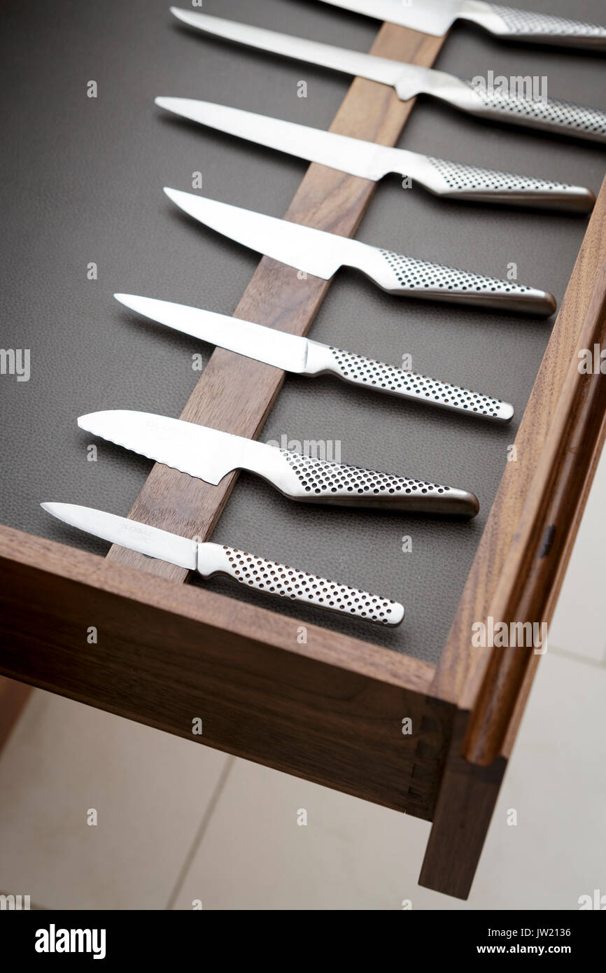 Knife drawer in modern kitchen drawer Stock Photo