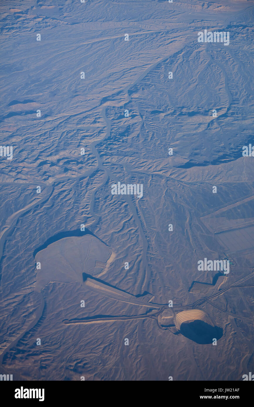 Mine near Calama, Atacama Desert, Northern Chile, South America - aerial Stock Photo