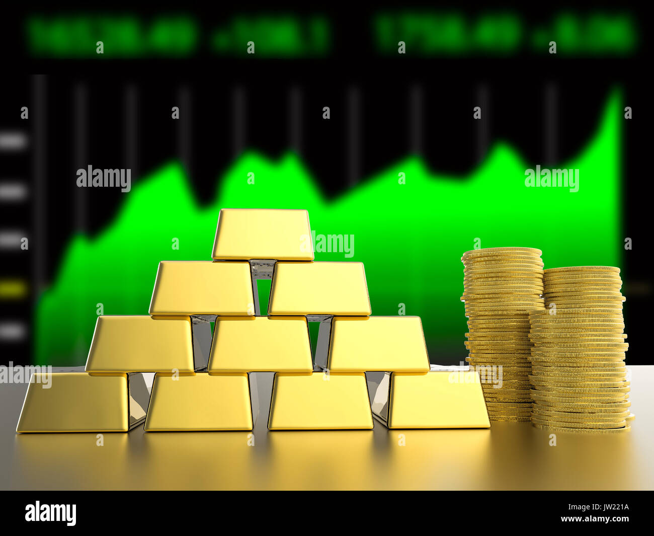 stack of gold coins and bullions with business graph background Stock ...