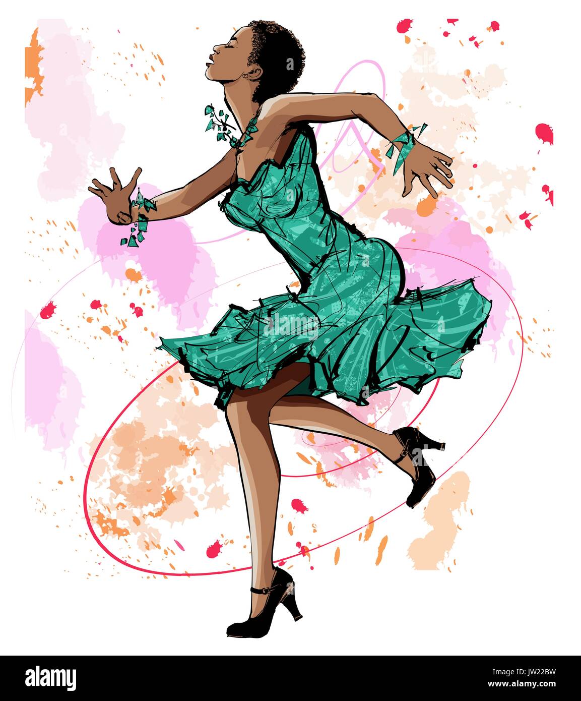 Beautiful Black Woman Dancing Vector Illustration Stock Vector Image ...