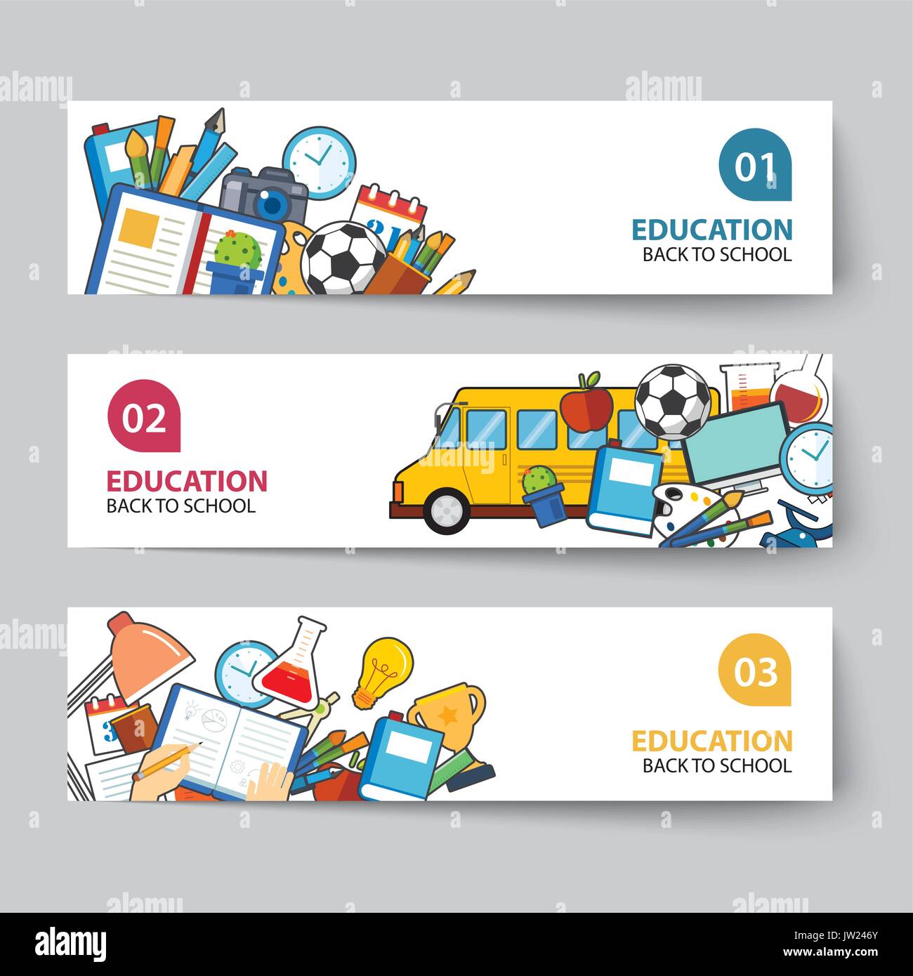 education and back to school banner concept flat design Stock Vector