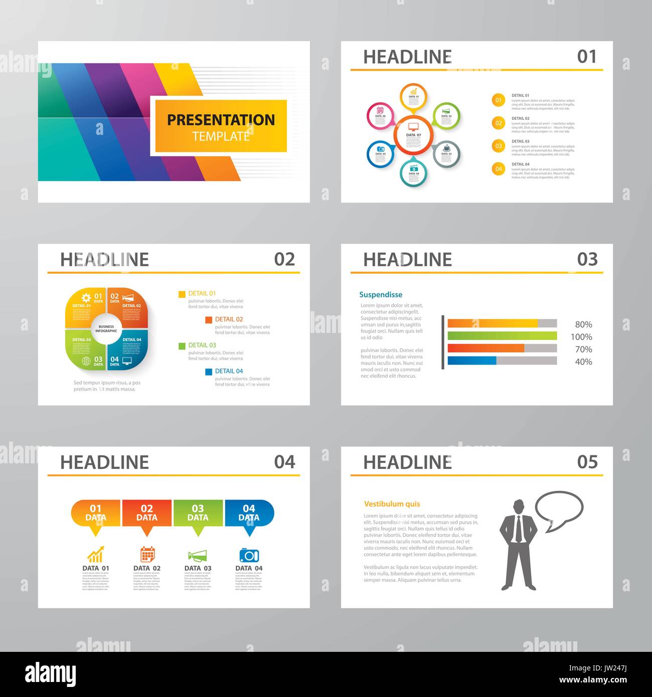 set of infographic presentation template flat design Stock Vector Image ...