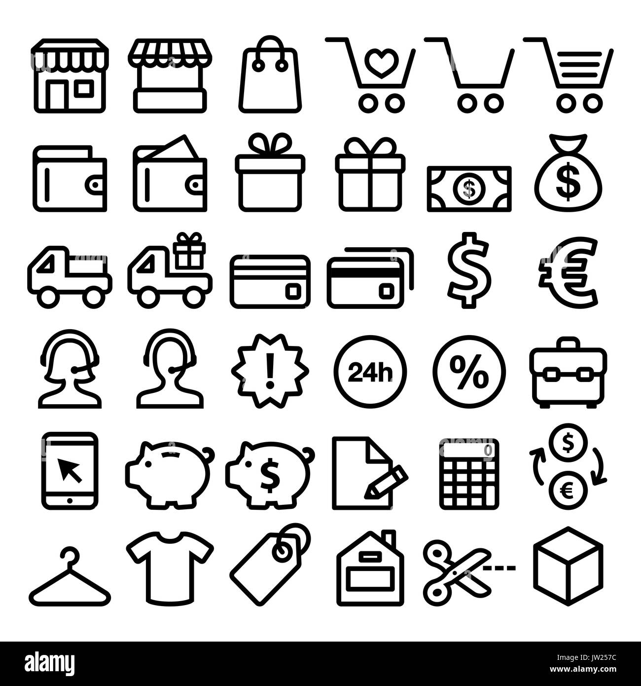 Shopping line icons set, buying online, store minimalist symbols - big pack Stock Vector