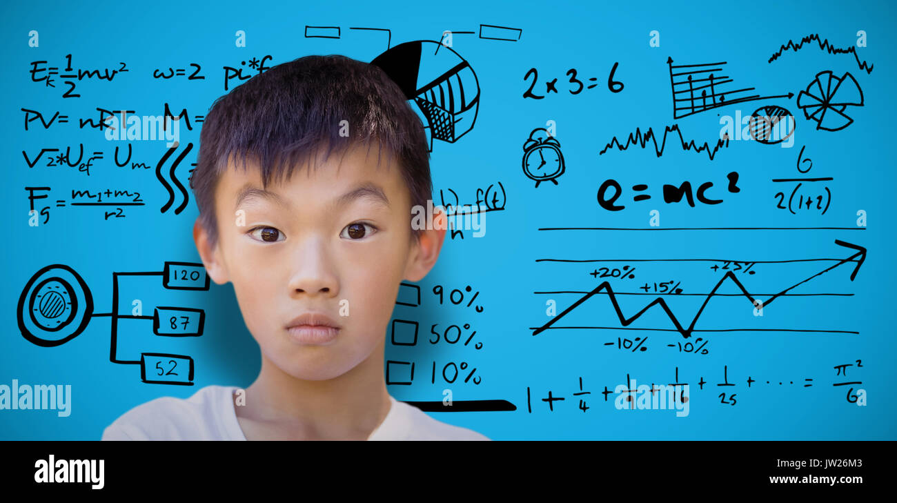 Portrait of shocked boy against blue background Stock Photo