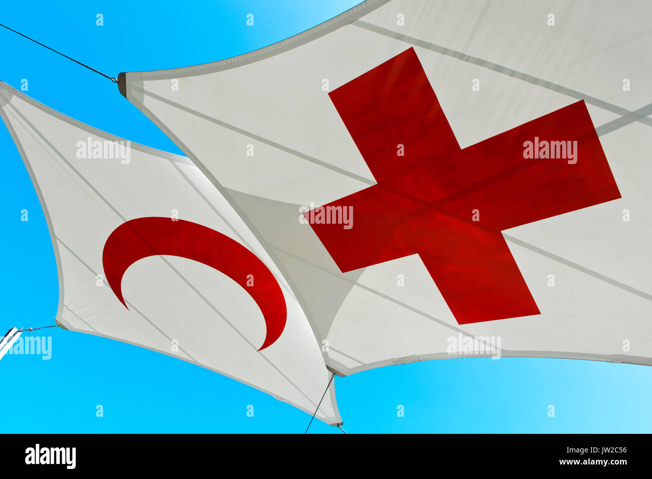 Red Cross and Flag of the Red Crescent, International Red Cross and Red Crescent Museum, Geneva, Stock Photo - Alamy