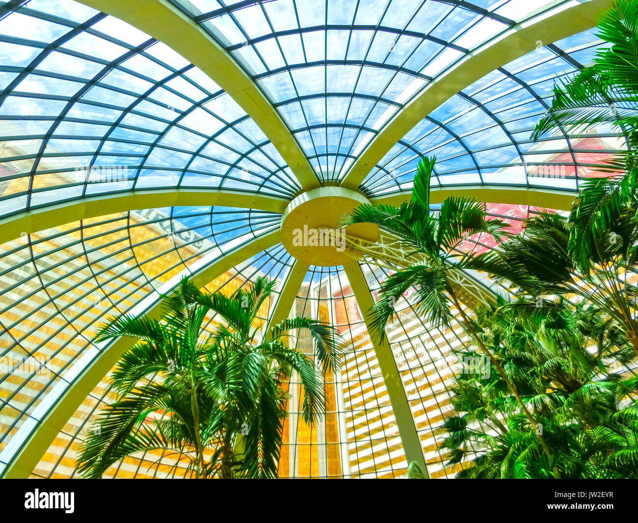 Las Vegas, United States of America - May 05, 2016: The palm trees at the Mirage Hotel and Casino on the Strip Stock Photo