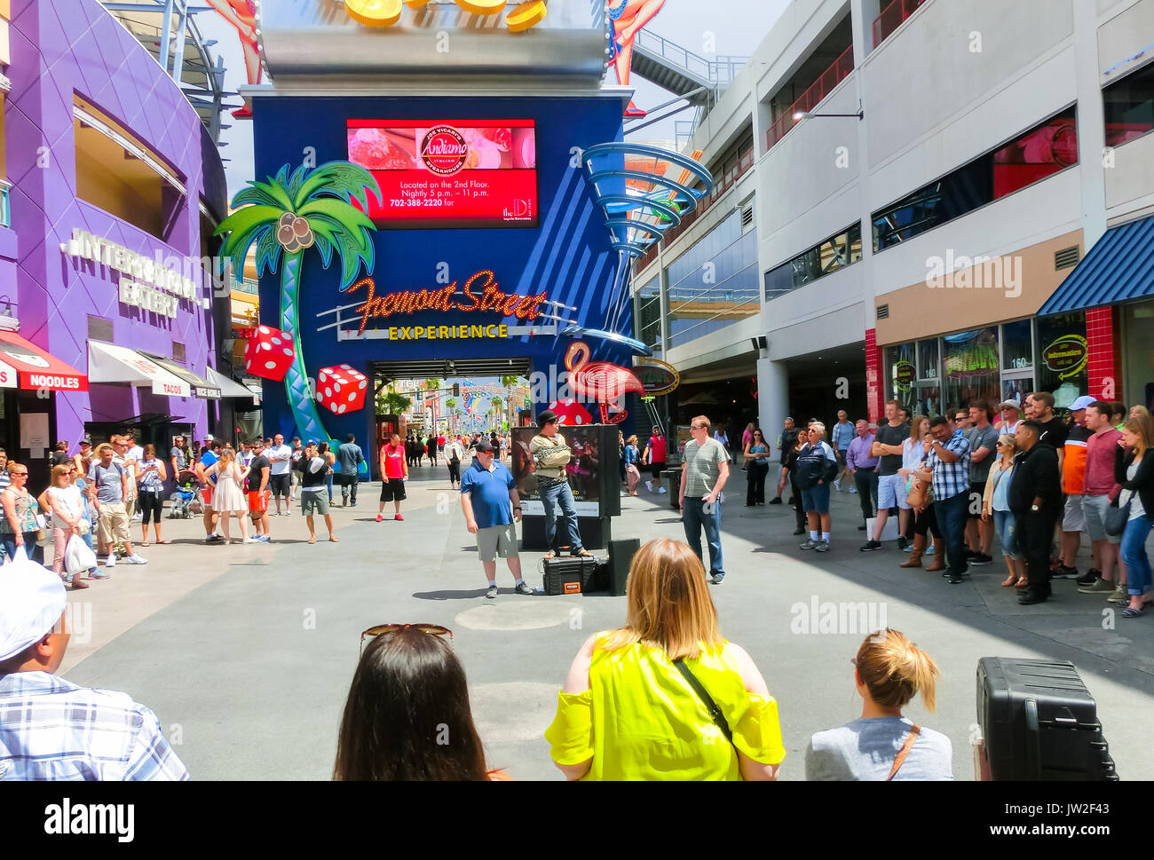 Las Vegas, United States of America - May 07, 2016: The people walking at Fremont Street Stock Photo