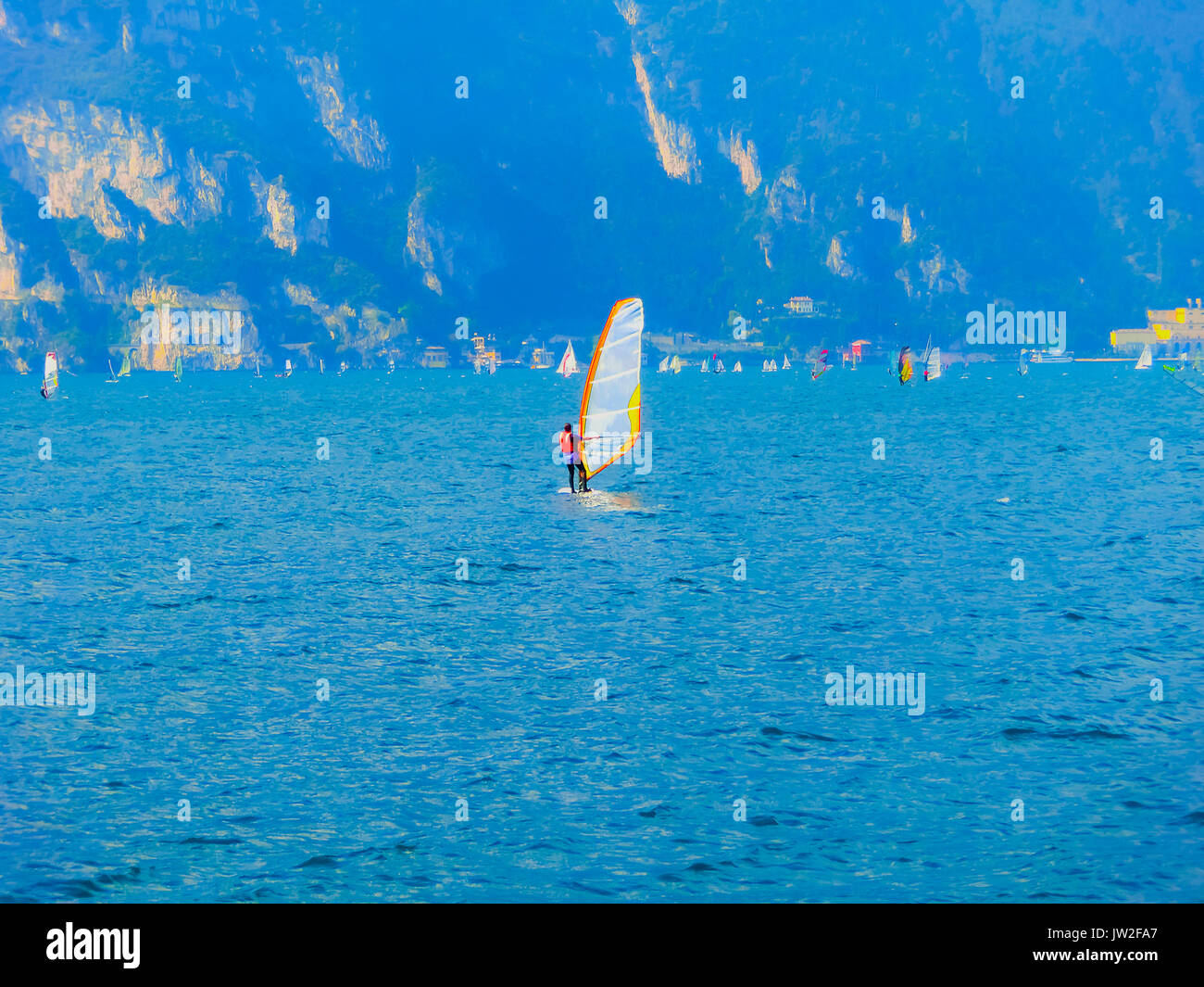 Torbole A windsurfing on Lake Garda in Torbole Stock Photo Alamy