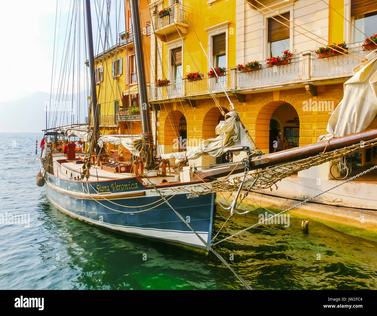Malcesine, Italy - September 21, 2014:The town on Lake Garda in  Stock Photo
