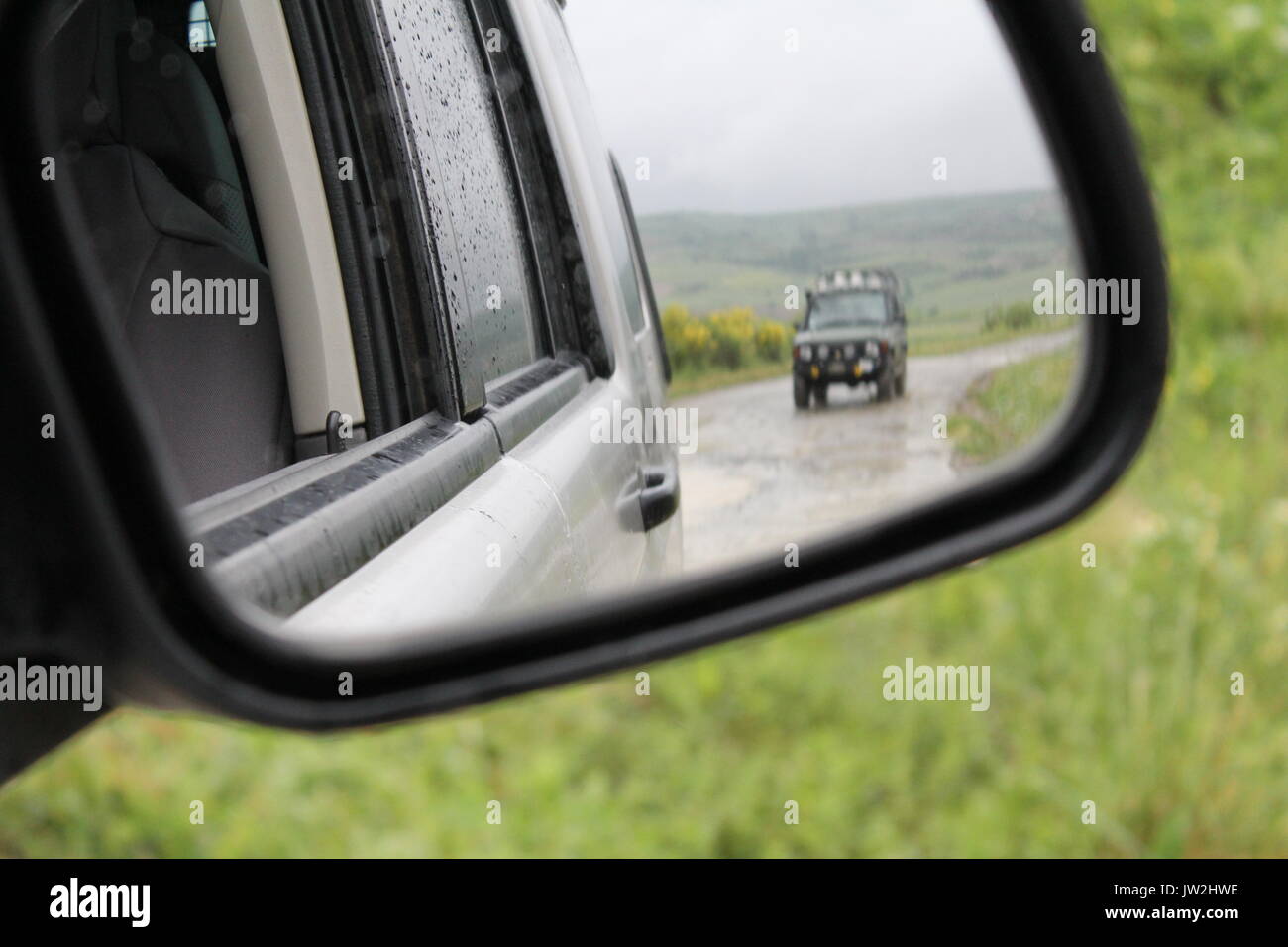 car image reflected in the mirror Stock Photo