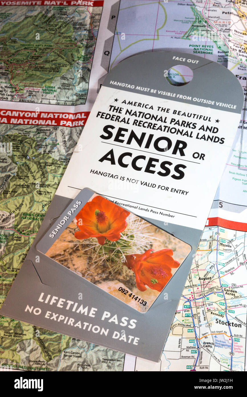 National Parks Service Lifetime Senior Pass and Maps, USA Stock Photo