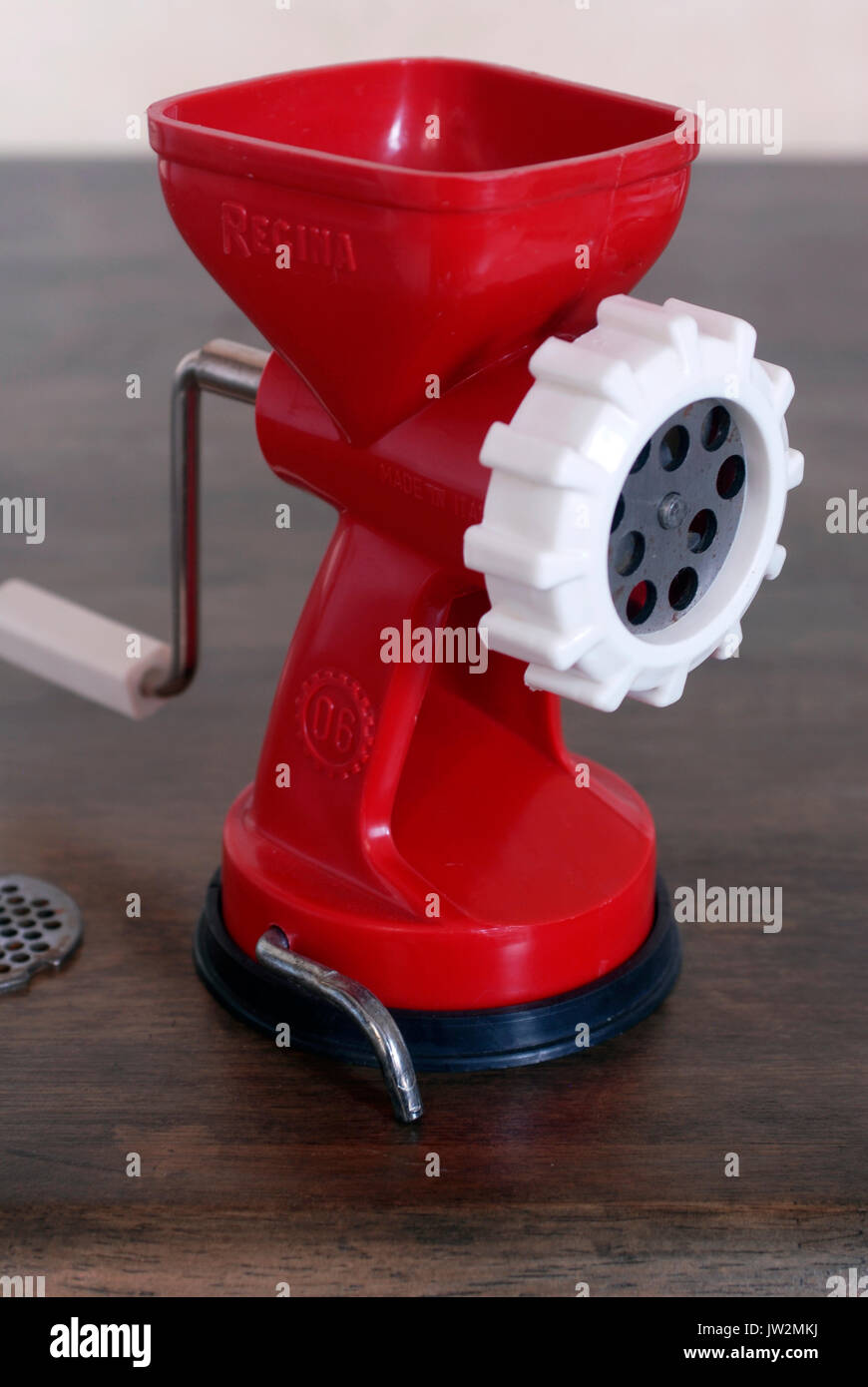 Vintage meat mincer Regina Supernova, Made in Italy. Color red, made by