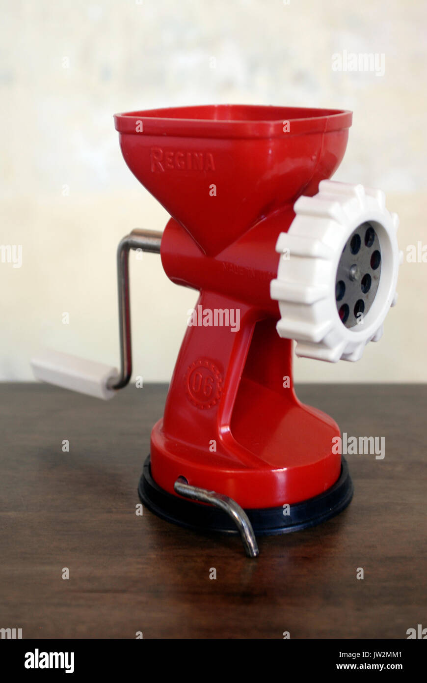 Vintage meat mincer Regina Supernova, Made in Italy. Color red, made by
