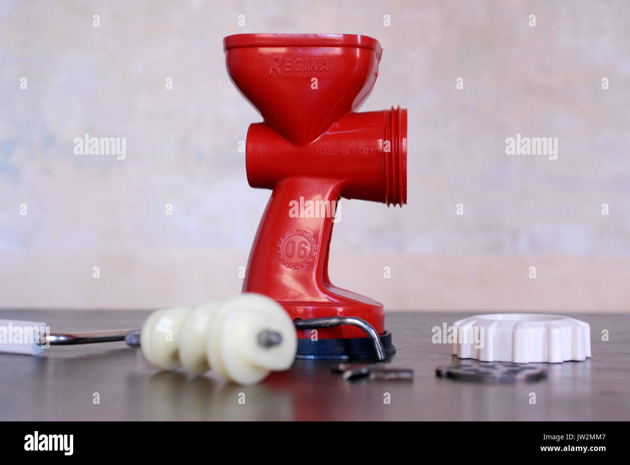 Vintage meat mincer Regina Supernova, Made in Italy. Color red, made by