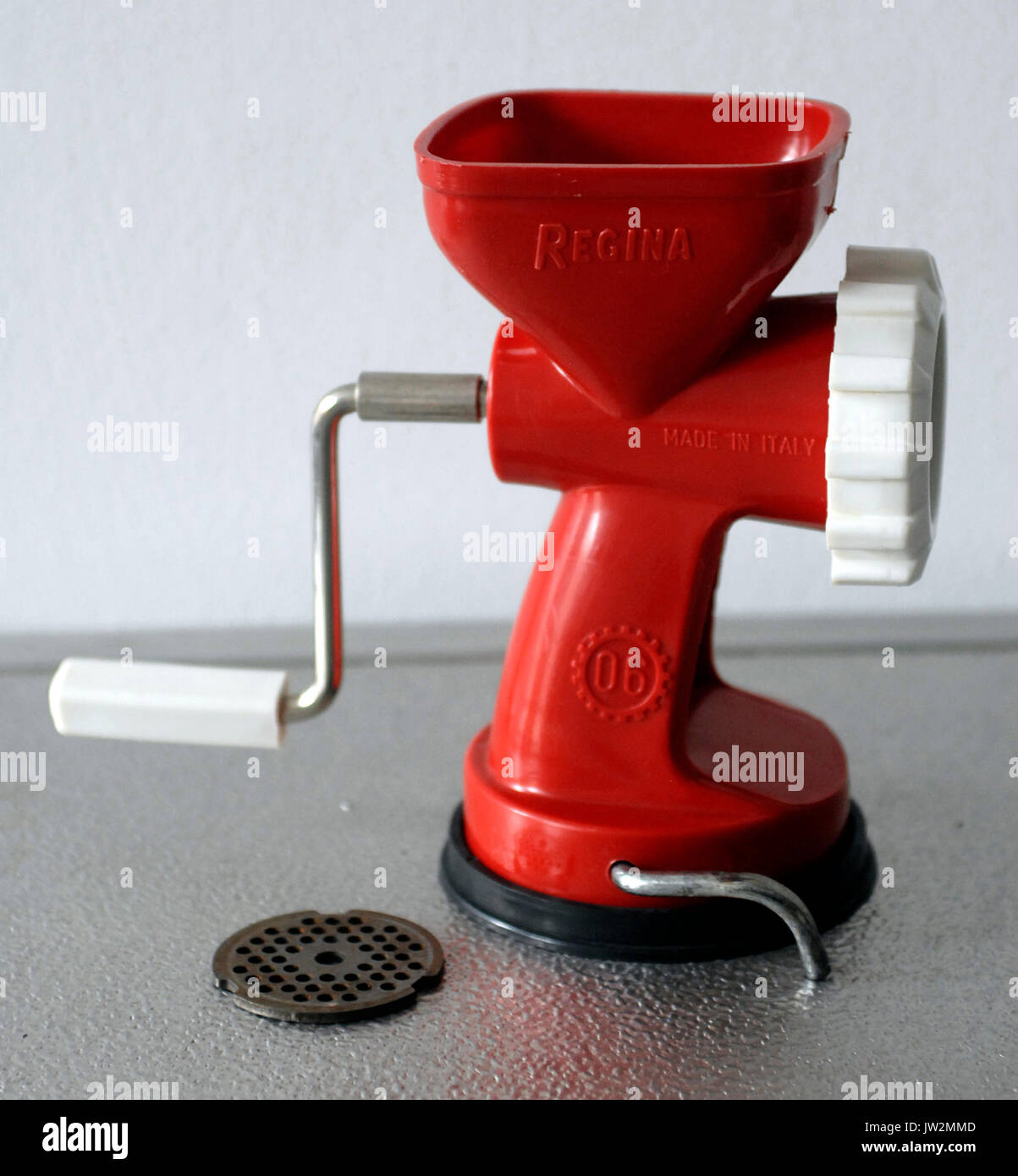 Vintage meat mincer Regina Supernova, Made in Italy. Color red, made by