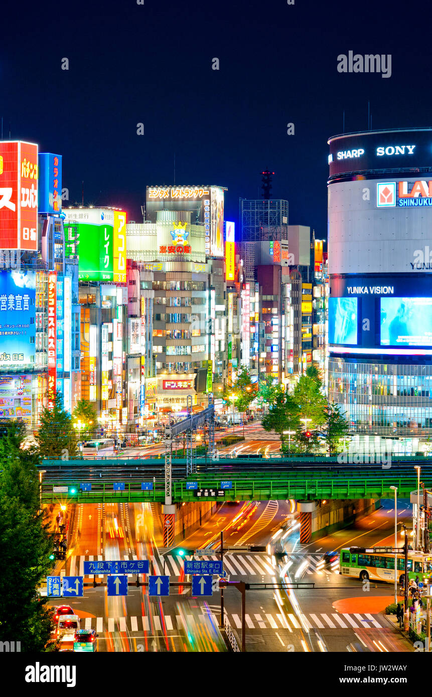 Billboards Shinjuku Tokyo Japan Yasukuni Dori Street Kabukicho at night Stock Photo