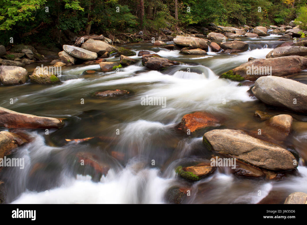 Fast moving river water at Buffalo Creek Chimney Rock Village near lake lure North Carolina Stock Photo