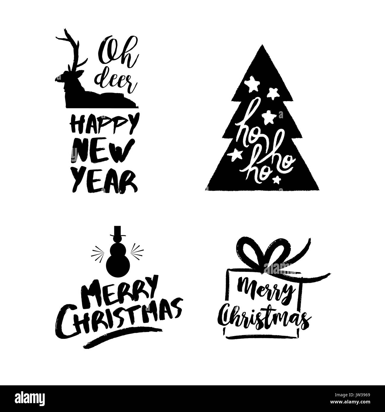 Merry Christmas text quote set, calligraphy lettering design for holiday season. Creative handwritten typography font illustration. EPS10 vector. Stock Vector