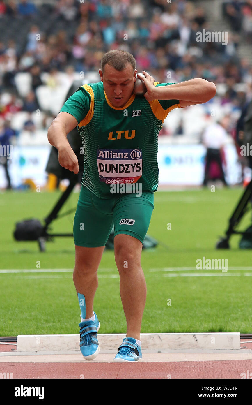 Donatas DUNDZYS of Lithuania in the Men's Shot Put F37 Final at the World Para Championships in London 2017 Stock Photo