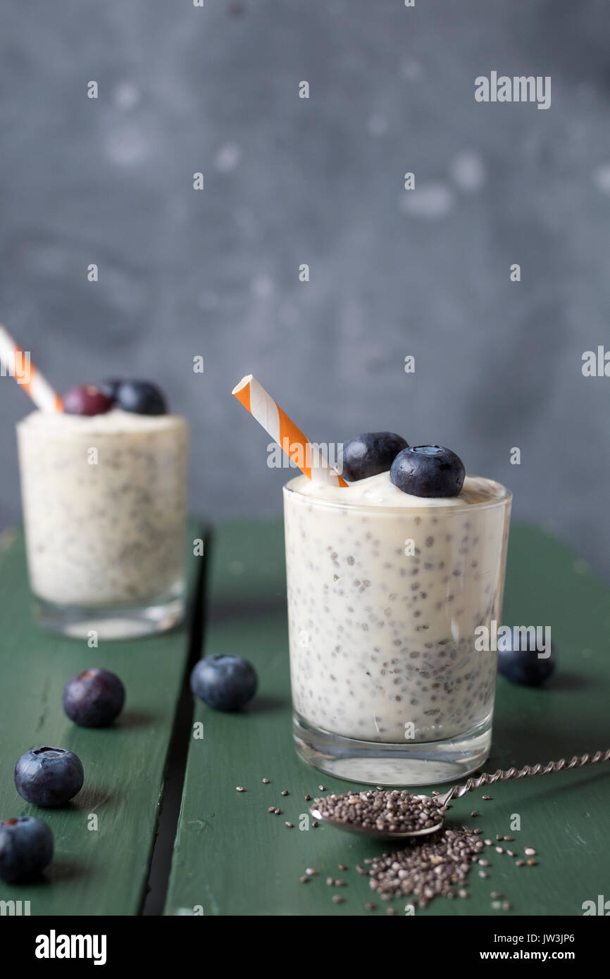 Smoothie with blueberries and chia seeds Stock Photo - Alamy