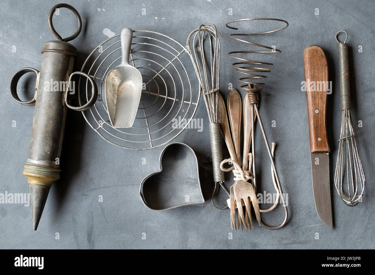 Toned grey neutral set of wooden kitchen utensils - Free Stock Image