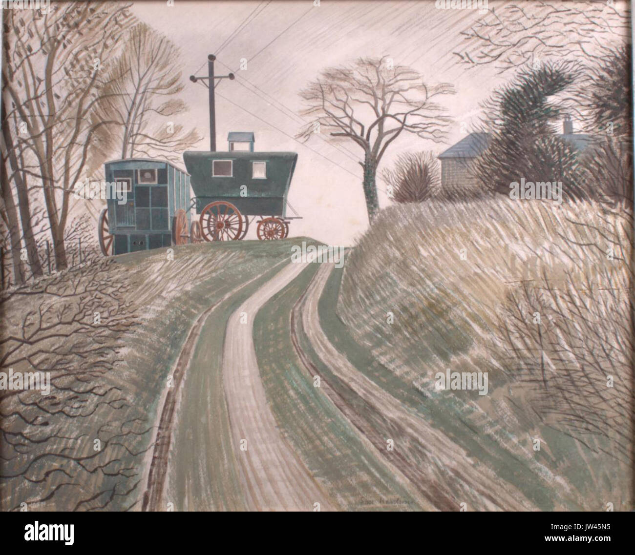 'Caravans' by Eric Ravilious is a painting depicting the movement of ...