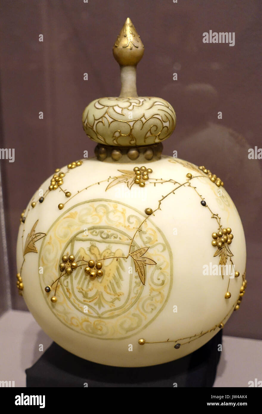 Crown Milano covered jar, Mt Washington Glass Company, New Bedford MA