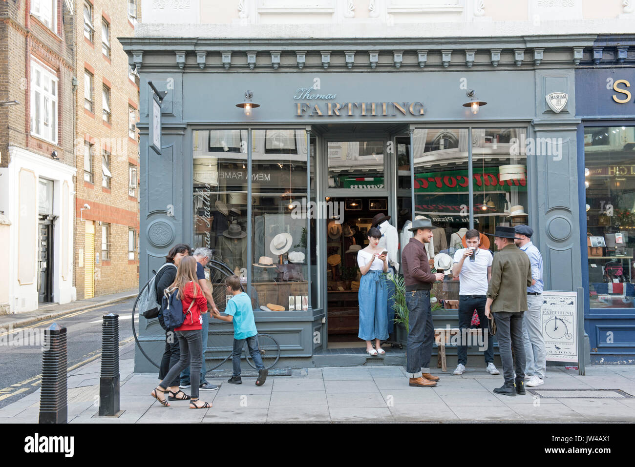 Thomas Farthing men's clothing shop with people outside in Museum Street, Bloomsbury, London England Britain UK Stock Photo