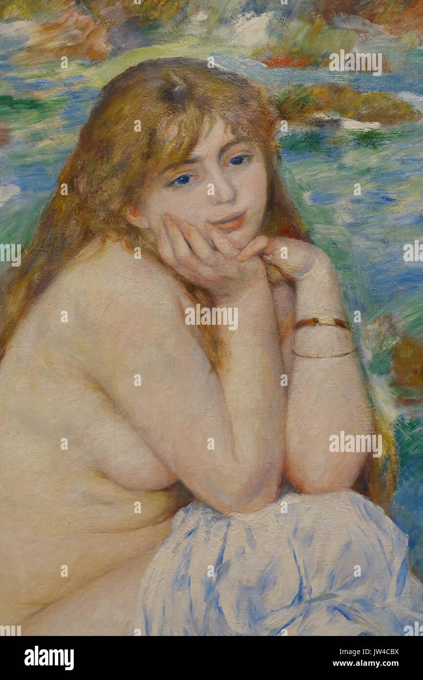 Seated Bather by Pierre Auguste Renoir, detail, c  1883 1884, oil on canvas   Fogg Art Museum, Harvard University   DSC00723 Stock Photo