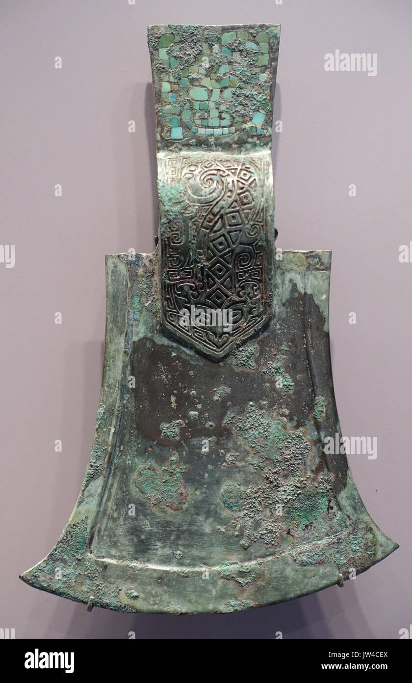 Socketed Axe with Inlaid Haft, China, Shang dynasty, 14th 11th century BC, cast bronze, turquoise inlay   Arthur M  Sackler Museum, Harvard University   DSC00773 Stock Photo