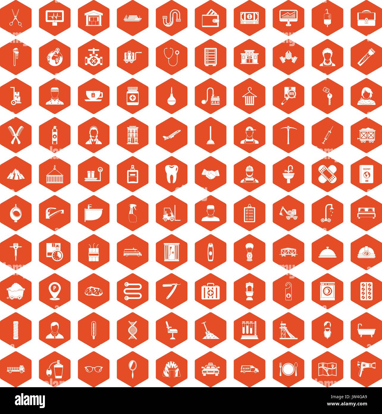 100 craft icons hexagon orange Stock Vector
