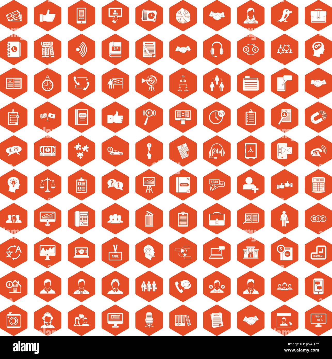 100 discussion icons hexagon orange Stock Vector