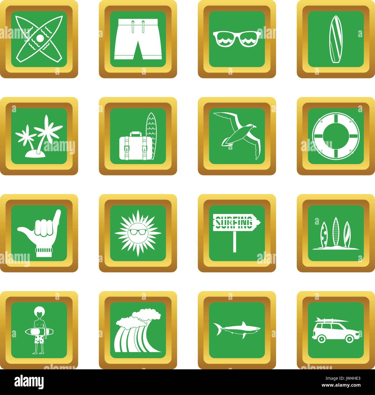 Surfing icons set green Stock Vector Image & Art - Alamy