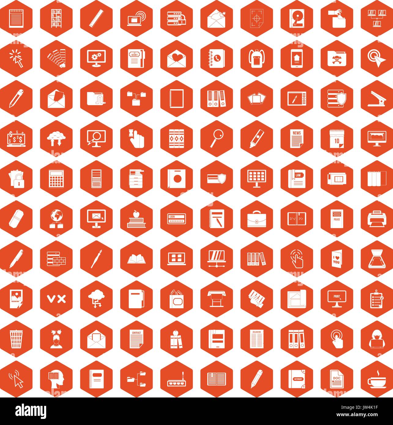 100 folder icons hexagon orange Stock Vector